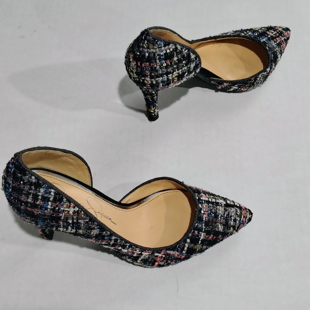 Jessica Simpson Tweed Pointed-Toe Kitten Heels - Black Multi Size 6M